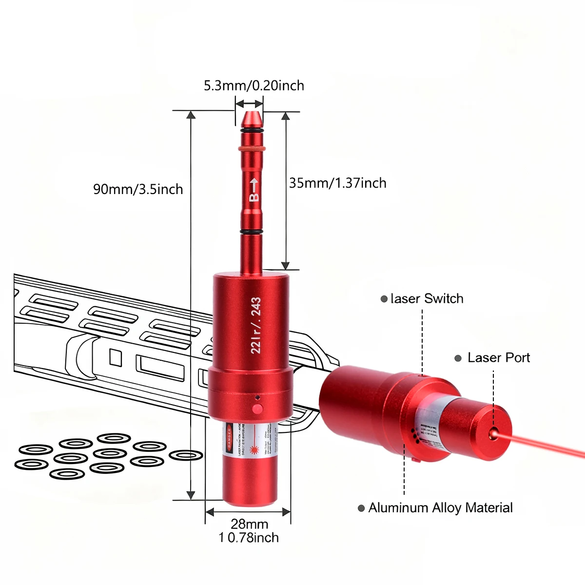 22LR 40S&W 30-30 .25 .27 7mm 6.5mm 177 7.62 300win 12GA 45ACP 223rem 9mm Laser Training Bullet Bore Sight Dry Fire Laser