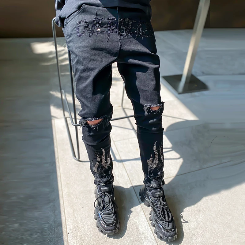 Jeans uomo nero Moto Jeans Skinny uomo 2021 pantaloni a matita in Denim  strappati elasticizzati Streetwear