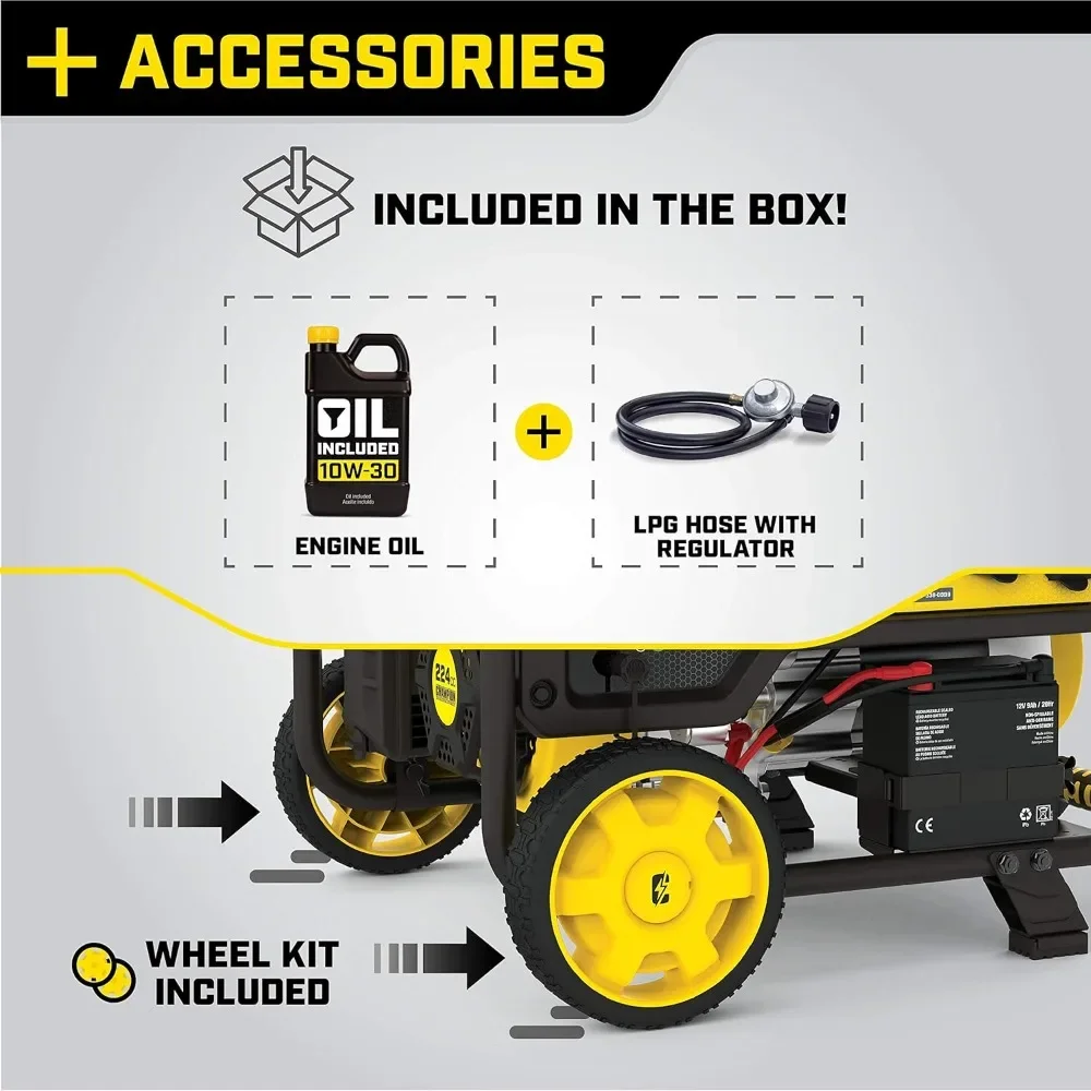 4750-watt dual fuel portable generator with electric start, wheel kit