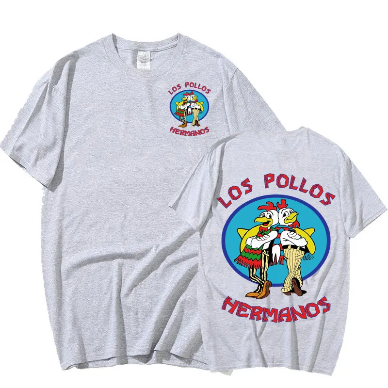 Serie TV Breaking Bad Los Pollos Hermanos T-shirt con stampa fronte-retro T-shirt in cotone da uomo divertente Chicken Brothers_voghion.com