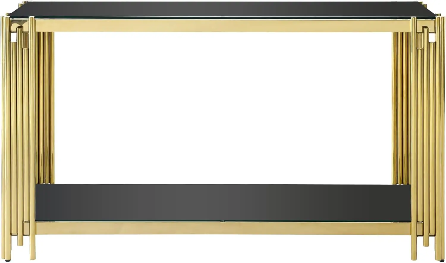 Glass Console Table Modern Black Glass Entryway Tables 2-Tier Luxury Accent Sofa Table with Tempered Top and Golden