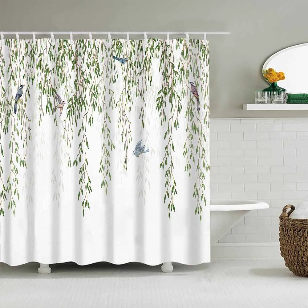 GreenPlantLeafShowerCurtainsforBathBathroomCurtainsFrabic