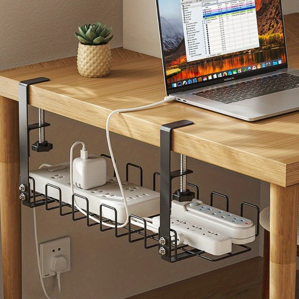 Under Table Storage Racks Removable Hang Management Tray Home Office Desk Wire Organizer Adjustable Kitchen Storage Accessories