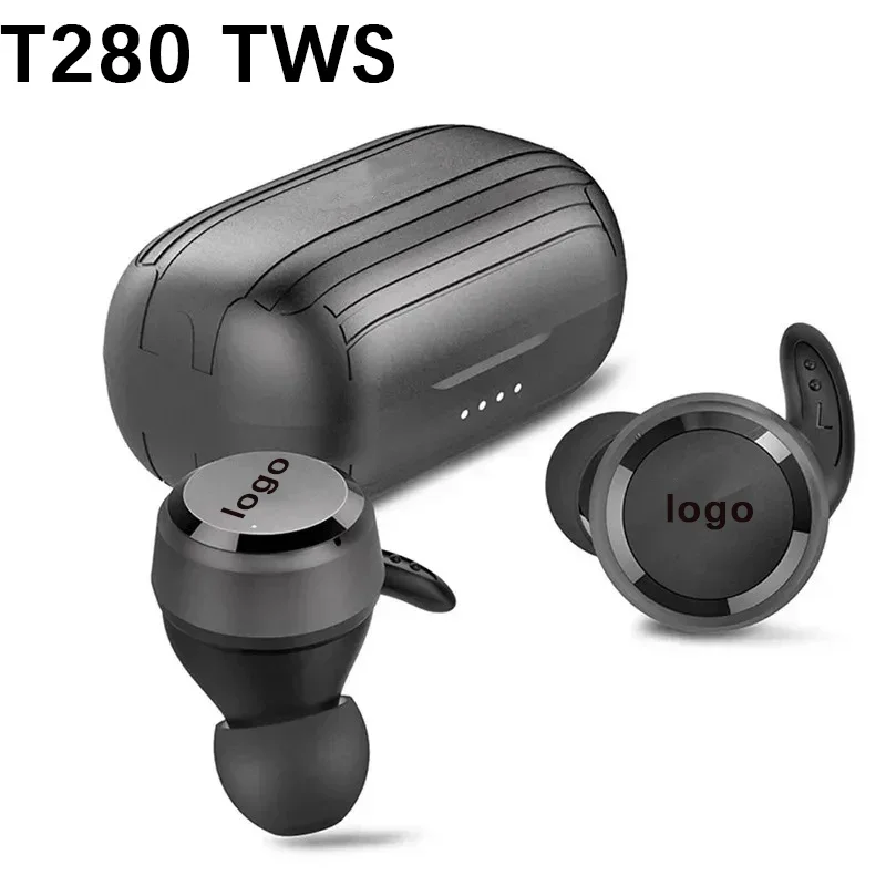 오리지널 T280 TWS 무선 블루투스 헤드셋, 하이파이 음악 스포츠 헤드셋, 베이스 방수 헤드셋, 충전 케이스 헤드폰, Wave300