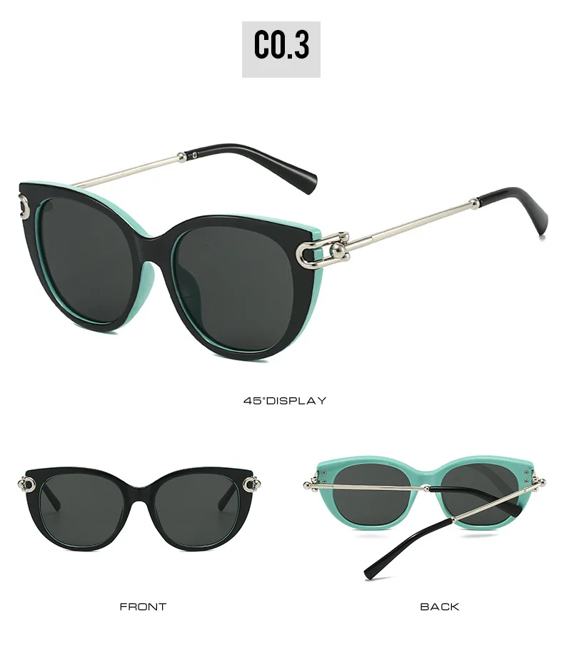 2026 Neue zweifarbige Sonnenbrille: Cat-Eye-Silhouette, silberne Akzente, stilvolles Streetwear-Stück – hochwertige Farbtöne im Ins-Style – Detail 9