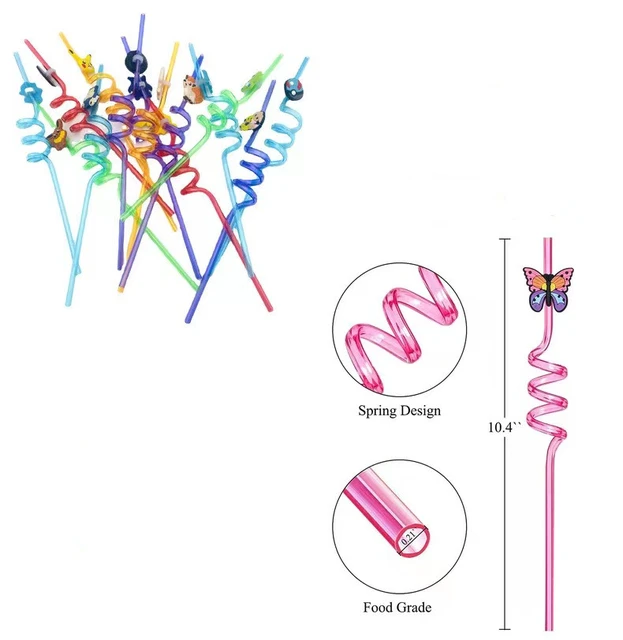  Silver Buffalo Pokemon Pikachu Patterned Reusable Plastic Straw  4-Piece Set,10x1.5x.25, Yellow/Blue : Health & Household