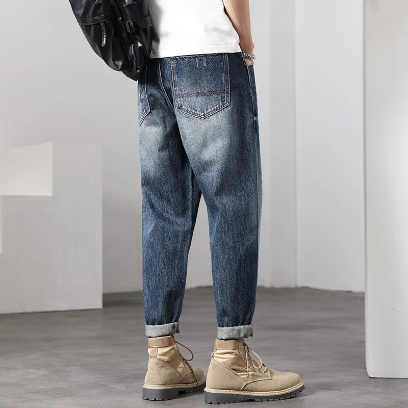 2024 New Fashion Men's Ripped Jeans Retro Casual Wide Leg Baggy Jeans Trendy Hip Hop Street Wear Y2K Men's Jeans Men's Clothing