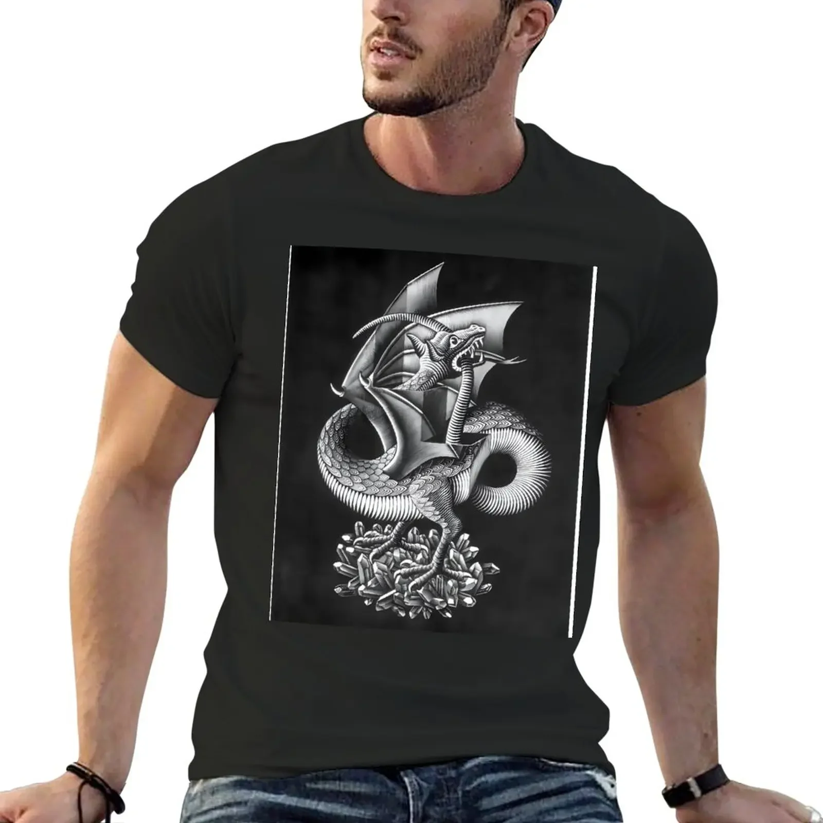 M.C. Escher - Dragon T-Shirt New Edition Boys Whites T Shirt Uomo