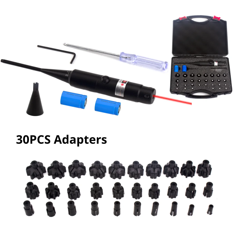 Laser Bore Sight Kit with 30 Adapters Laser Collimator .177 .22LR to 12GA Boresighter for Hunting and Fishing