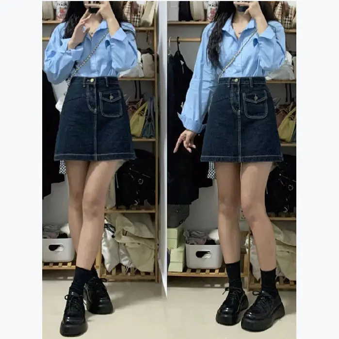 

Футболка с длинным рукавом и воротником-поло, из денима