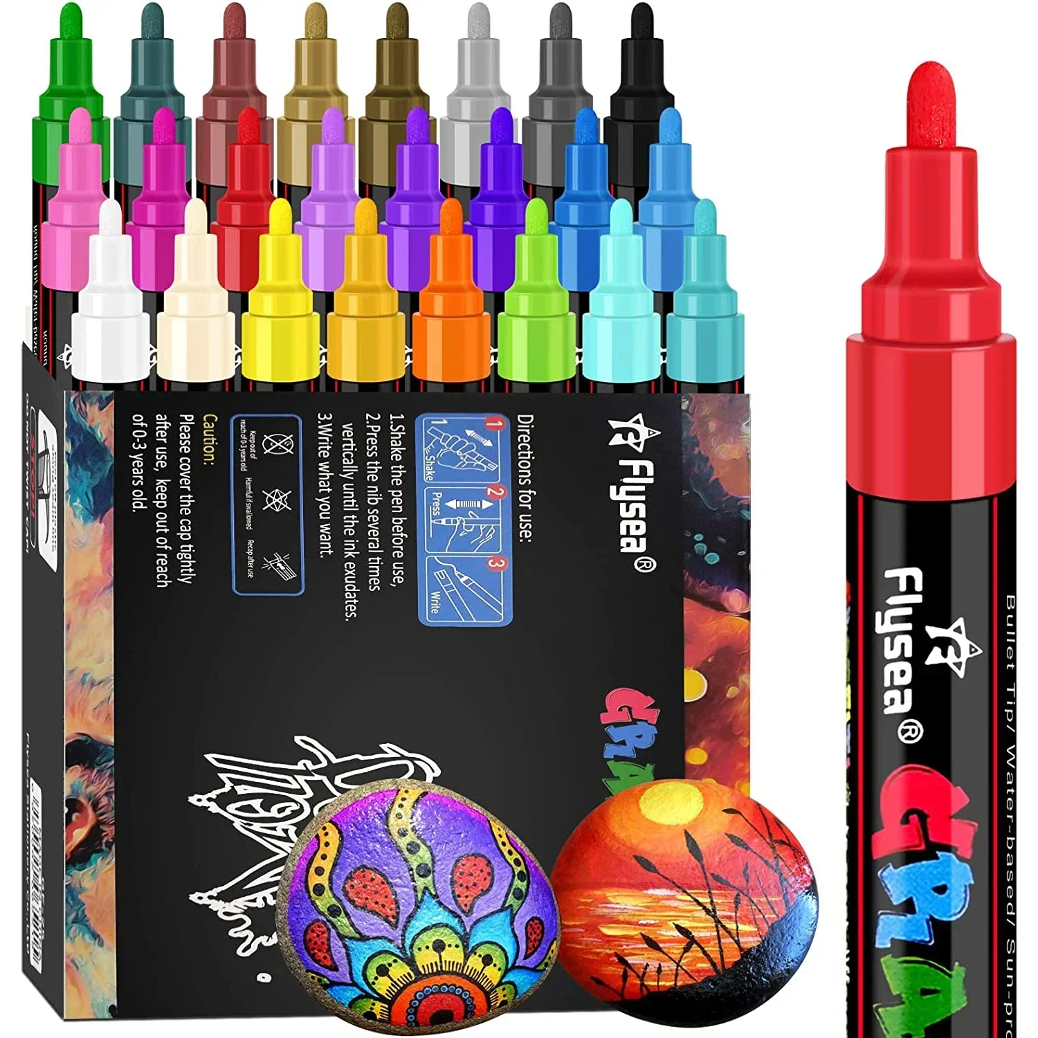 

Acrylic Paint Pens, Set of 24 Colors Paint Markers Pens for Rocks, Craft, Ceramic, Glass, Fabric, Canvas -Art Crafting Supplies