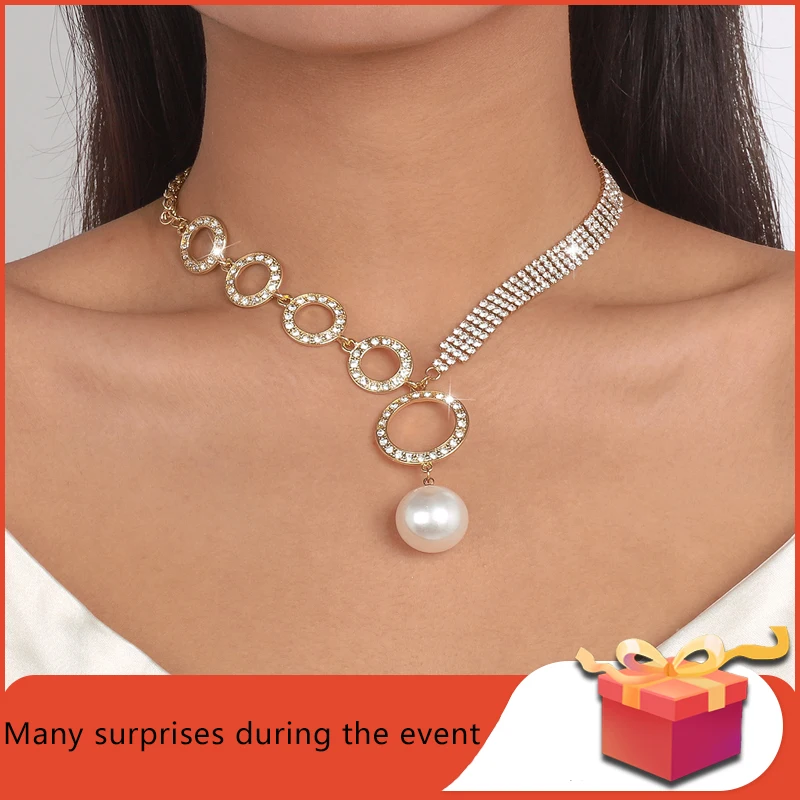 

Europe and America Fashion Collarbone Neck Chain New in luxury Pendant Imitation Pearl Necklace for Women Jewelry Accessories