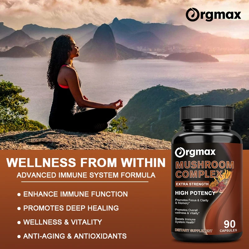 Lion Mane Cordyceps Mushroom Complex Supplement for Nootropic Brain Memory Focus Immune Stress Relief Boost Energy for lions mane mushroom capsules