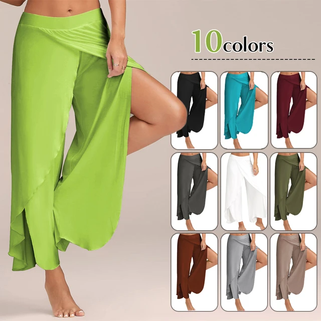 Summer Women Slit Flared Palazzo Trousers Wide Leg Pants Chiffon Side Split Casual  Loose Pants Elegant Lady Harem Yoga Pants 5xl - Pants & Capris - AliExpress