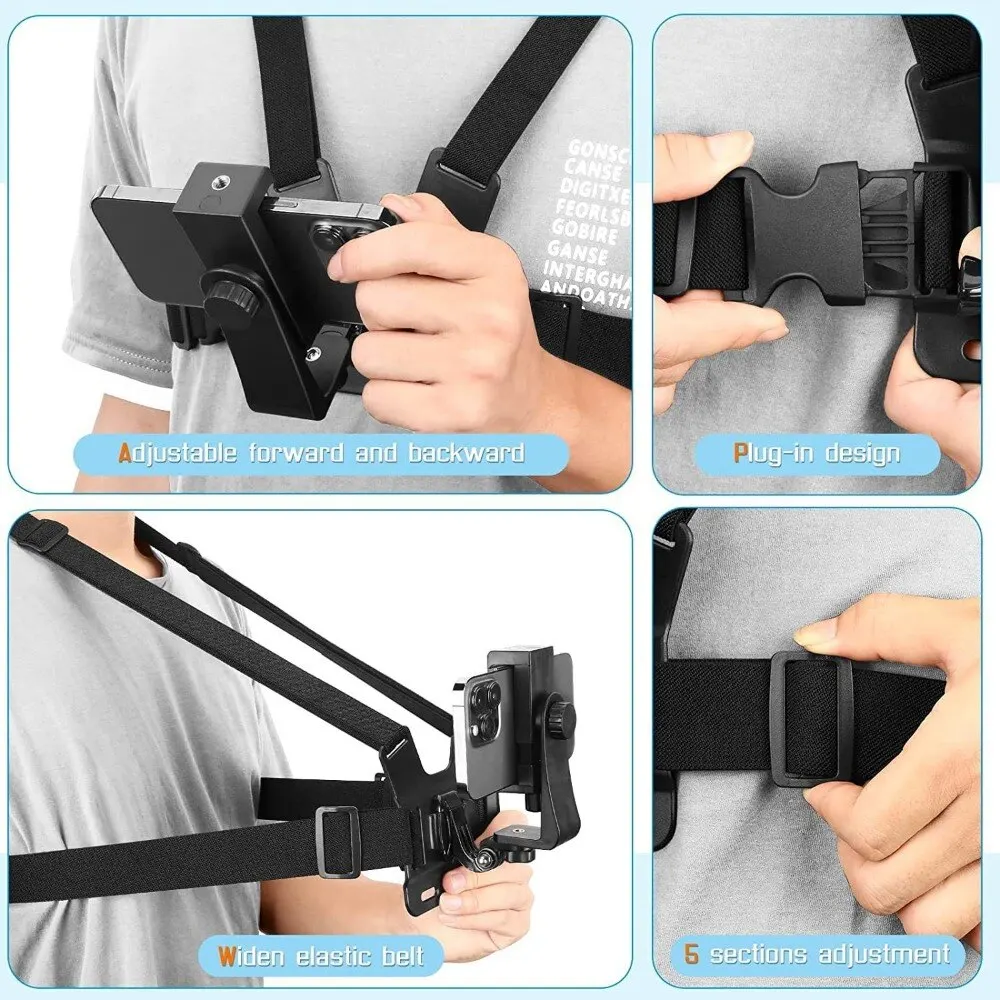 Adjustable Chest Strap Phone Holder – Hands-Free Smartphone Mount for Running, with Flexible Ball Joint&Comfort Strap