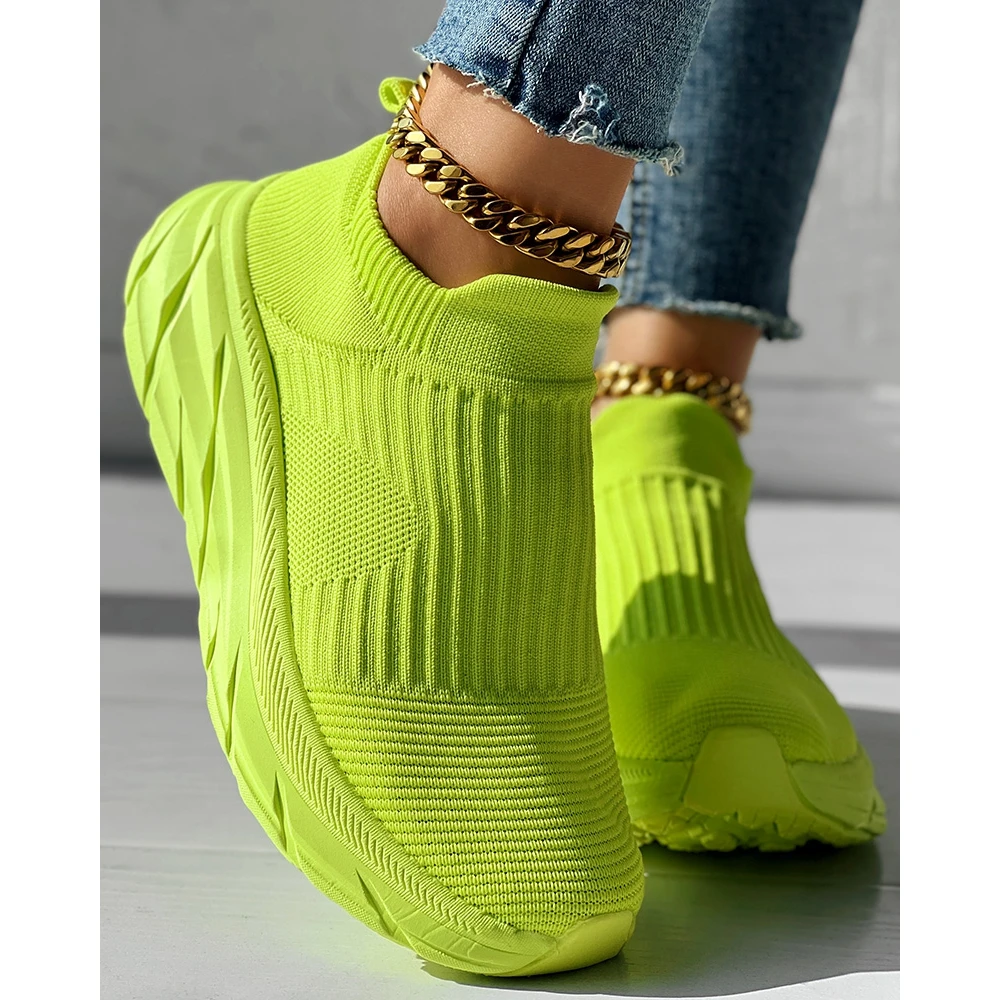 Fashion Women Breathable Mesh Slip-on Sneakers Daily Casual Round Toe Platform Sports Shoes Spring Going Out Solid Color Shoes