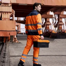  Electric Welding Suit Labor with Reflector Two Tone Hi Vis Jacket with Pockets and Work Pants Reflective Men Workshop Clothes 