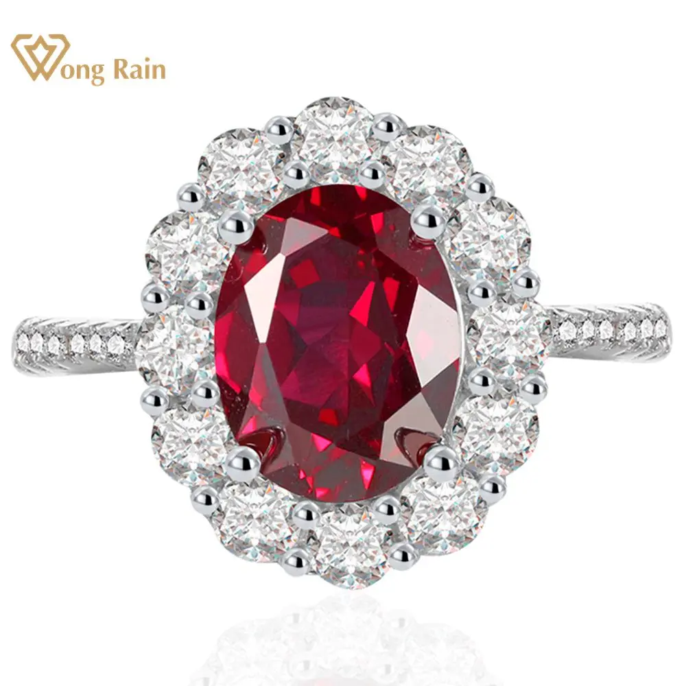 

Wong Rain 100% 925 Sterling Silver Oval Cut 7*9 MM Ruby High Carbon Diamond Gemstone Wedding Engagement Women Ring Fine Jewelry