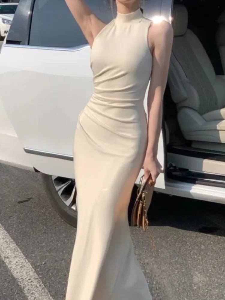 

Sexy Bodycon Women Fashion Long Dress Halter Sleeveless Casual Vintage Prom Party Robe Female Slim Chic Solid Vestidos New