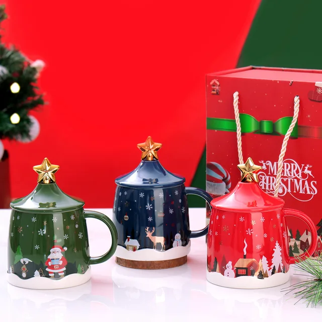 1PC 3D INS Christmas Tree Mug Creative Ceramic 460ml Large Capacity Milk Coffee  Thermos Cup With Lid Elk Spoon Xmas Party Gift - AliExpress