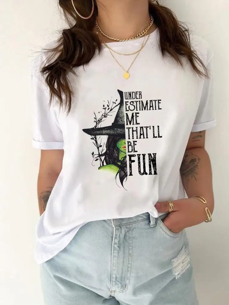 

Fall Autumn T Shirt Clothing Tee Women Halloween Witch Face 90s Trend Thanksgiving T-shirt Print Clothes Female Graphic Top