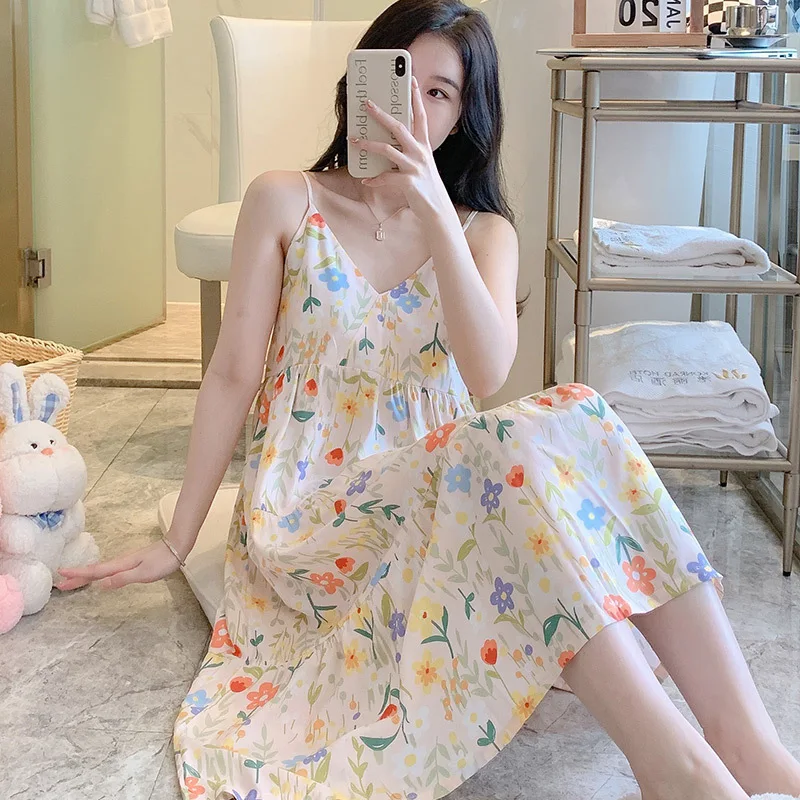 cute korean night dress Summer Sexy Women Nightwear Sweet Sleepwear Nightgown Thin Korean Style Cute  Night Dress Womens Short Sleeve Nighty Home Clothes