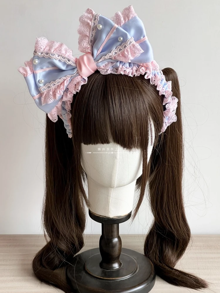 

Original Handmade Lolita Pink Blue Lace Doll Feel Kc Hair Band