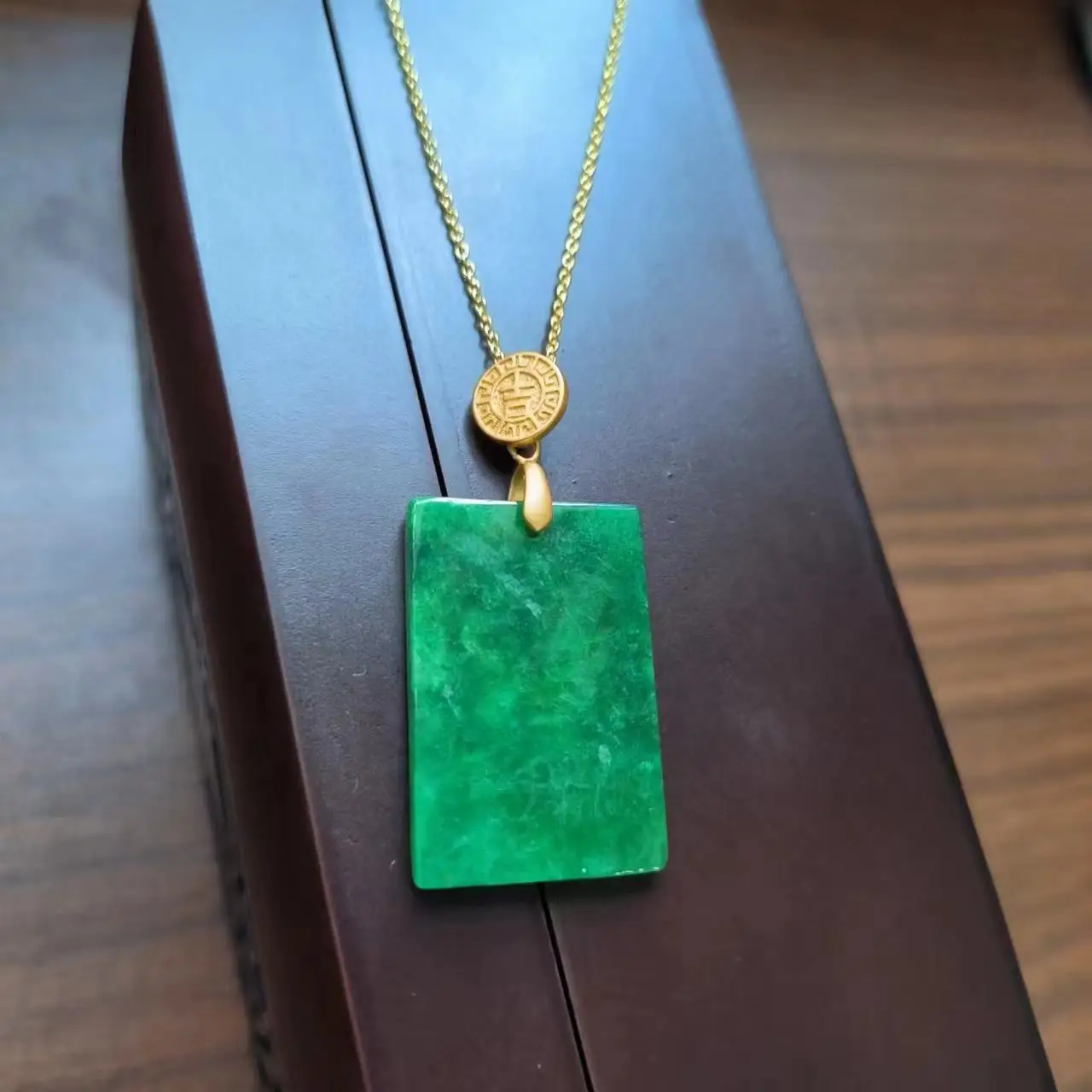 1pcs/lot Natural Jadeite square necklace Chinese character S925 silver auspicious classical Gift elegant folk-custom jewelry