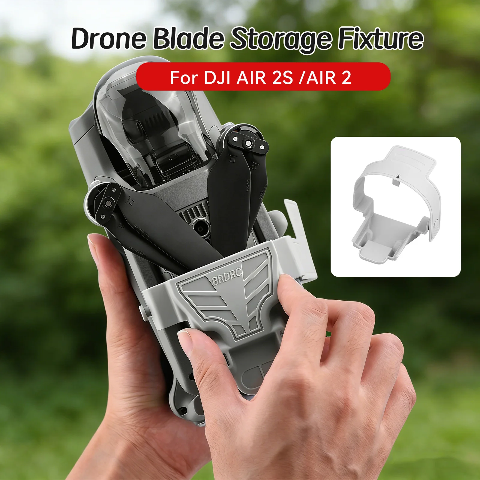 Support hélices pour DJI Air 2/2S installé sur le drone, protégeant les pales.