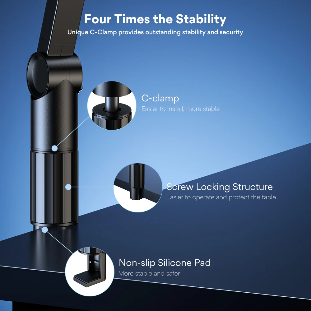 Maono BA91 ขาตั้งแขนตั้งโต๊ะโลหะขาตั้งแขนไมโครโฟนแบบหมุนได้ที่วางสายเคเบิลขาตั้งแบบปรับได้สําหรับพอดแคสต์สตรีมมิ่งเกม 4