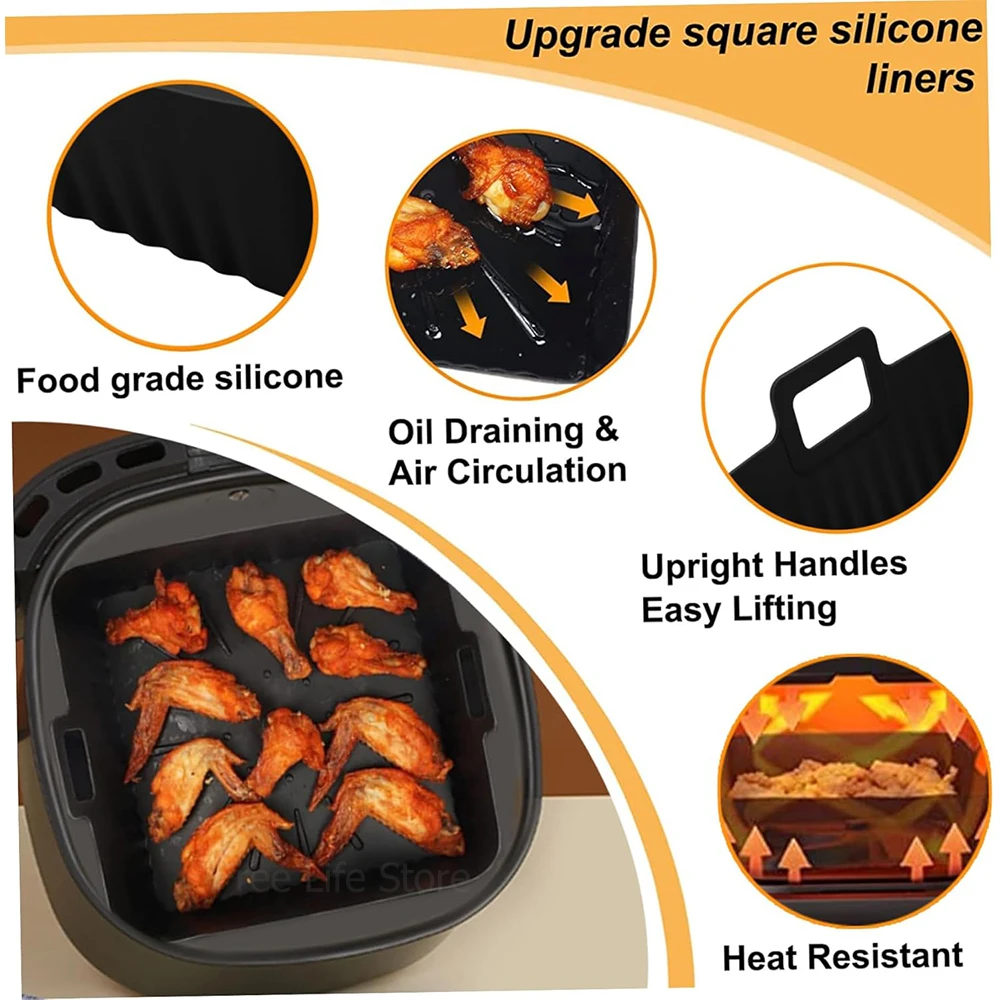 Air fryer liners air fryer accessories Large 23cm Air Fryer Silicone Liners 9 Inch Square Airfryer Baking Tray for Corsori Corsori Ninja 6-8QT Air Fryer Accessories