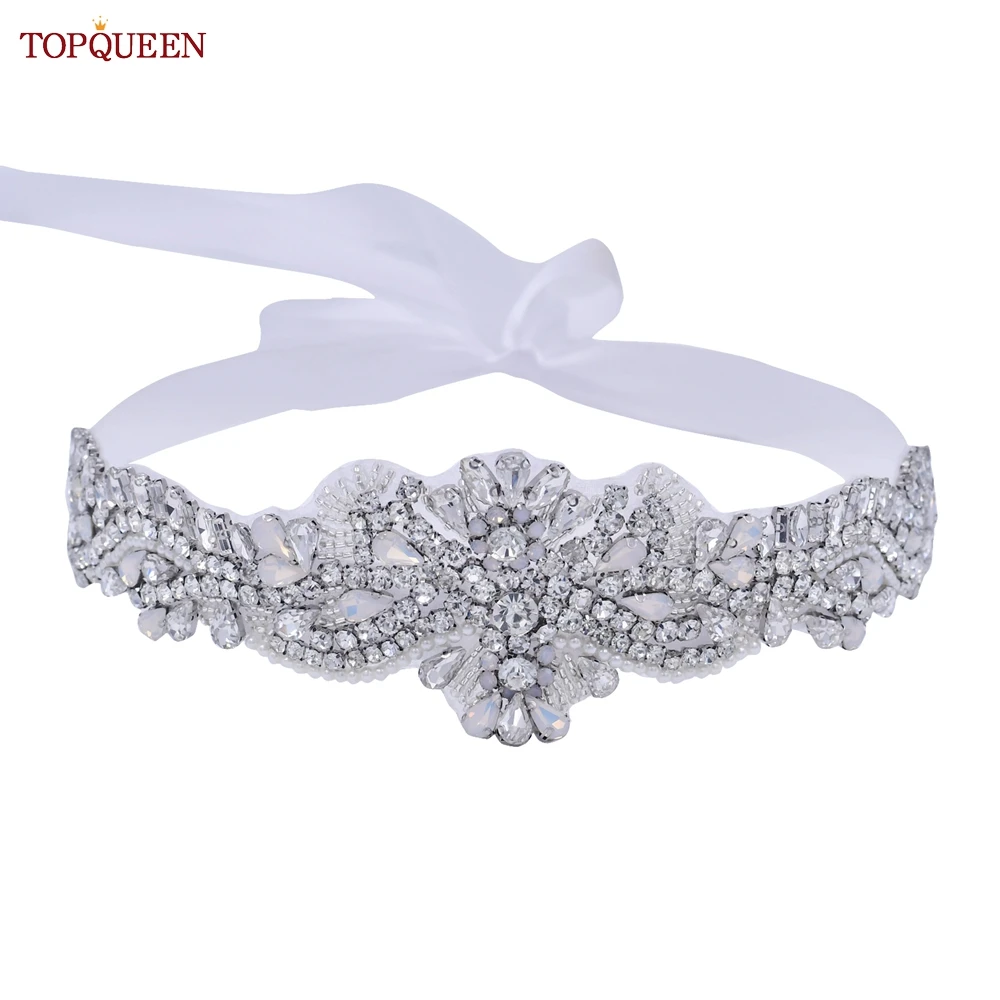 

TOPQUEEN Popular Wedding Belt Handmade Stone Beaded Applique Bridesmaid Belt Prom Dress Waist Decoration S107