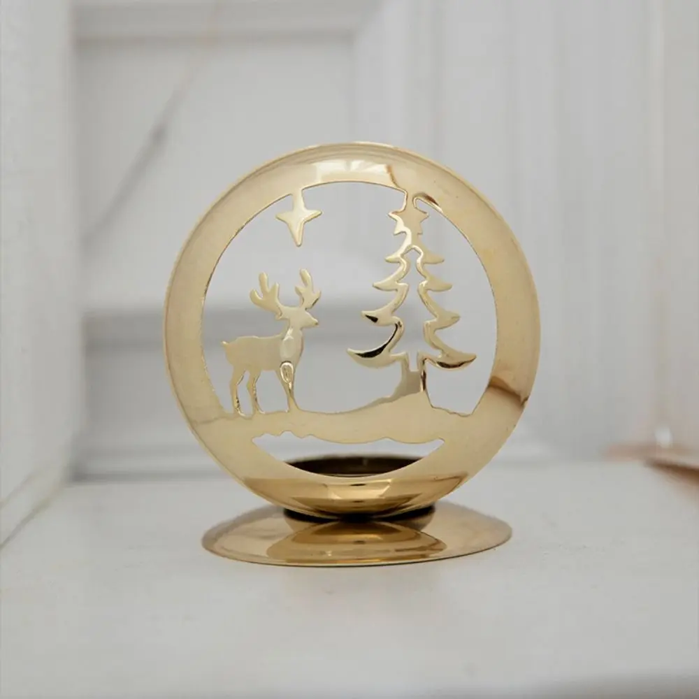Description Picture 4 of itemNordic Style Christmas Candle Holder Deer Bell Christmas Tree Golden Iron Candlestick Candle Stand Tealight Holders