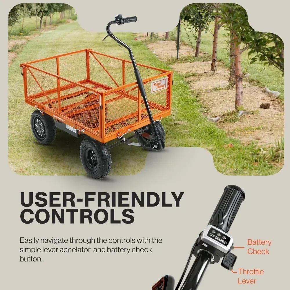 Wheels Camping Trolley Cart 5.7 Cubic Ft Utility Wagon Convertible Flatbed Design All Terrain 10in Electric Assist Garden Cart