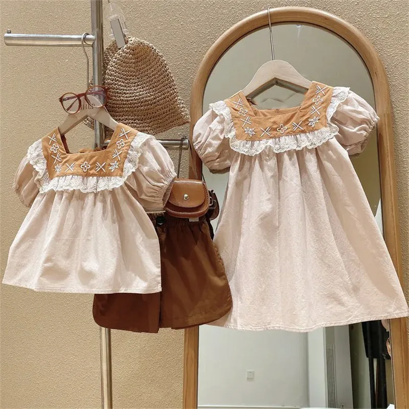 

Summer Girl's Fashion Embroidery Suit Baby Girl Toddler Casual Flower Dress Little Girl Flower College Style Princess Dress
