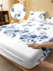 1 Simple modern Plant Flower printed matte Fitted Sheet, bedroom printed bed cover, bedding (excluding pillowcases) 1