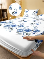1 Simple modern Plant Flower printed matte Fitted Sheet, bedroom printed bed cover, bedding (excluding pillowcases) 1