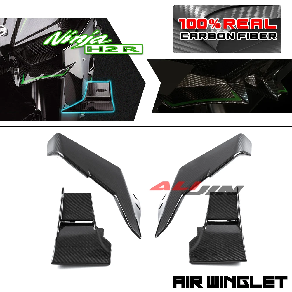 

Real Dry Carbon Fiber For KAWASAKI NINJA H2 H2R 2014-2023 Motorcycle Upper Lower Air Winglets Wings Deflectors Fairings Spoiler