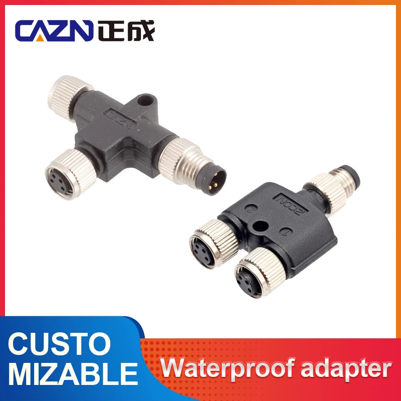 

CAZN M8 T-type/Y-type/I-type adapter waterproof male&female plug straight angle screw threaded sensor connector