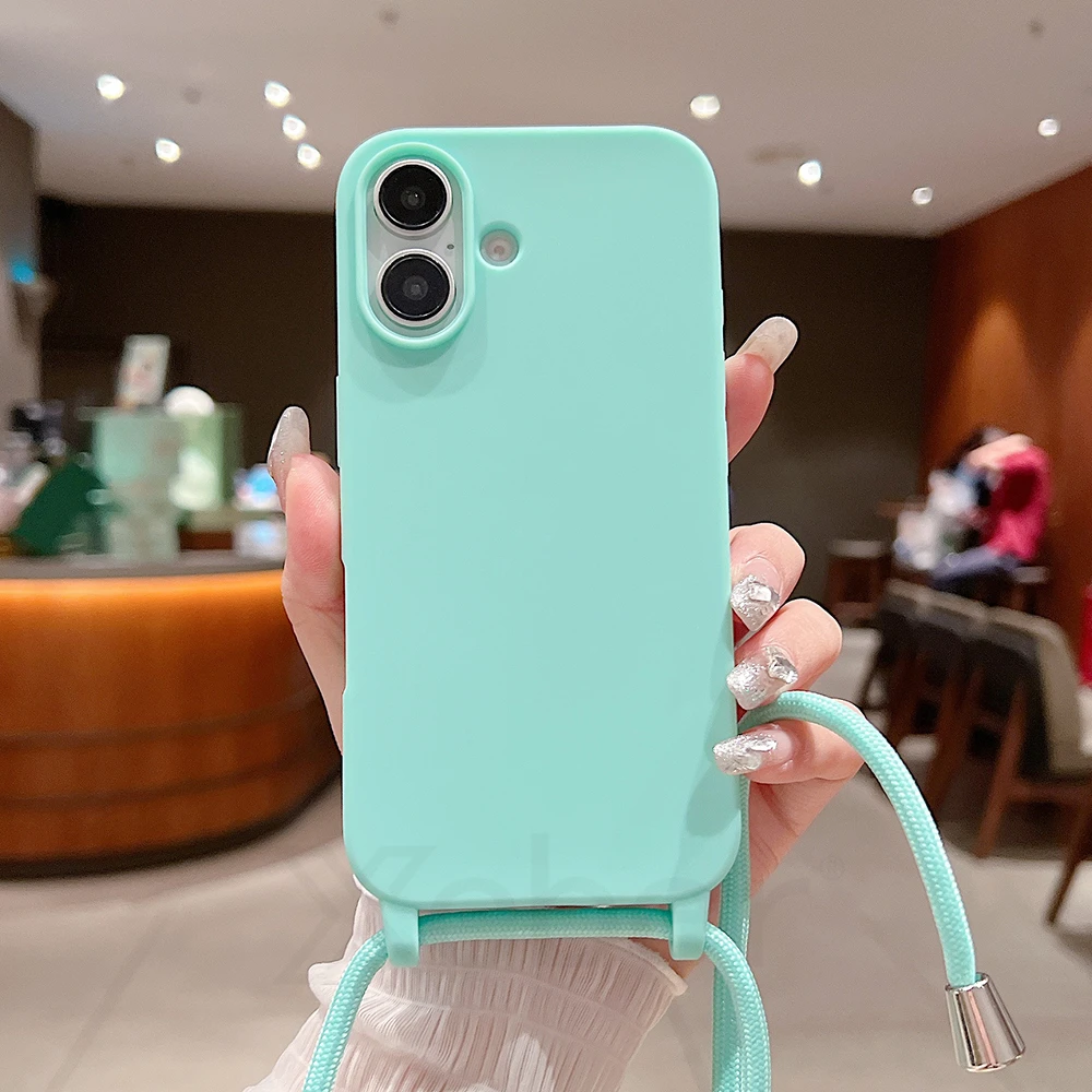 Matte Silicone Crossbody Phone Case with Necklace Strap - Candy Soft Shockproof Cover