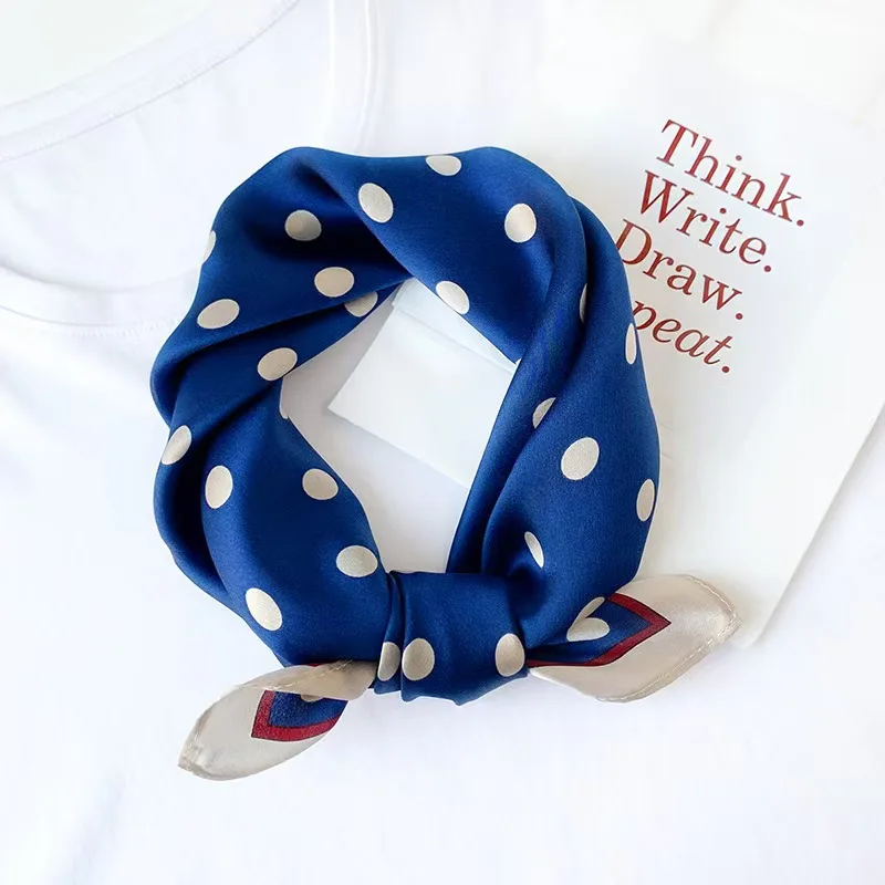 100% Pure Silk Square Scarf Women Dot Print Neckerchief Bandana