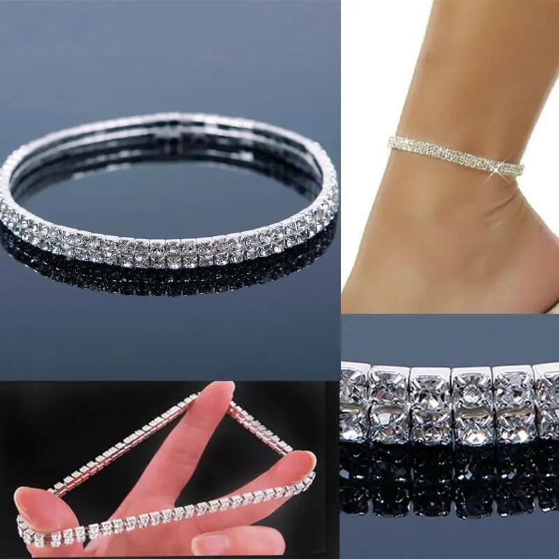 1Pcs Foot anklet Double Stretch Rhinestone Silver Plated Gold Anklet Foot Jewelry Chain Leg Bracelet #56919