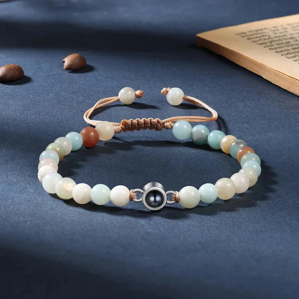 Custom Photo Projection Natural Stone Bracelet Gift