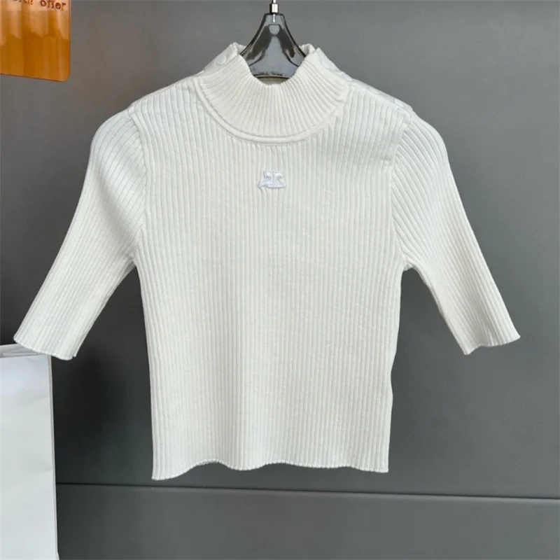 

Women Clothing Y2k Tops Sexy White Color Sweater 510592 Spring Summer T-shirt Streetwear Embroidery Design High Quality 24ss New