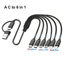 50cm 6 - in - 1 Universal Multi Charging Cable with USB A/C to 3 - in - 1 Connectors (A C to 6 in 1 - 50cm)