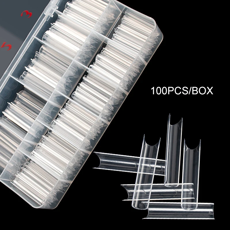 

100Pcs Press On Nails Long Acrylic Square False Nail Tips Manicure Nail Art Tools Accessories Salon Clear Natural Fake Nail