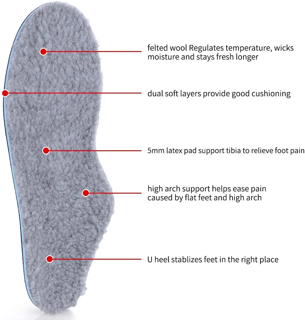 Walkomfy Winter Warm Arch Support Insoles Men Women,Orthotic Insole Shoe Insert For Severe Flat Feet,Plantar Fasciitis,Heel Pain