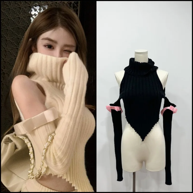 

Korean Fashion Pure Desire Sleeve Sweater 2024 Women's Autumn/Winter Design Feeling Lazy Bottom Pullover Top Female Clothing