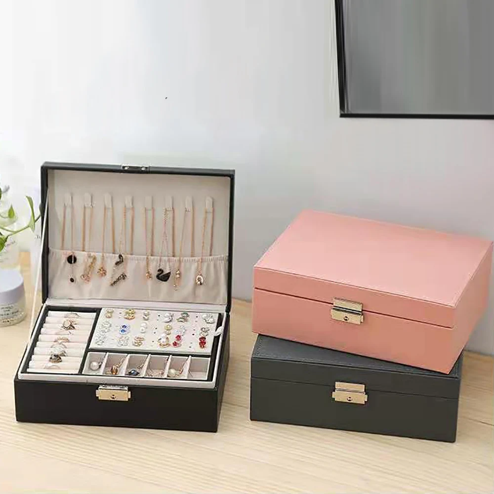 

Black/Pink Delicacy Jewelry Box Double-Layer Storage Cabinet Ideal Christmas Gift for Friend Lover and Mother