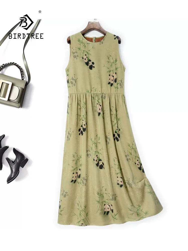 

BirdTree, 32MM Real Silk XiangYunSha Dresses, Women Sleeveless O Neck Printed, Commute Sweet Loose Dress, 2024 Summer D44010QC